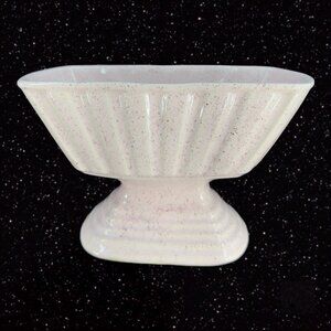 Vintage Brush Pottery Light Pink MCM Oblong Footed Planter Vase W‎ Black Specks